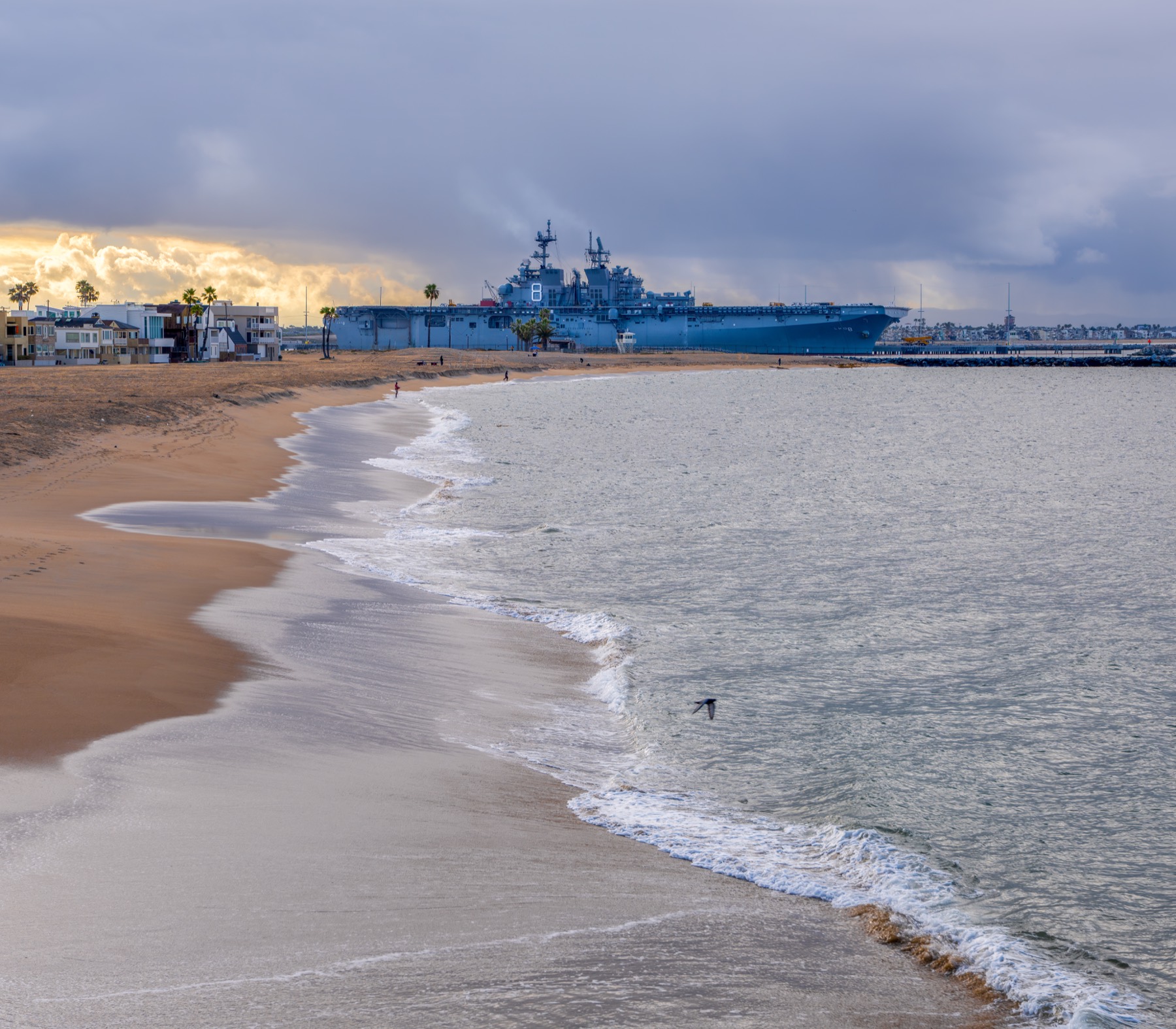 USS Makin Island off the Seal Beach coastline