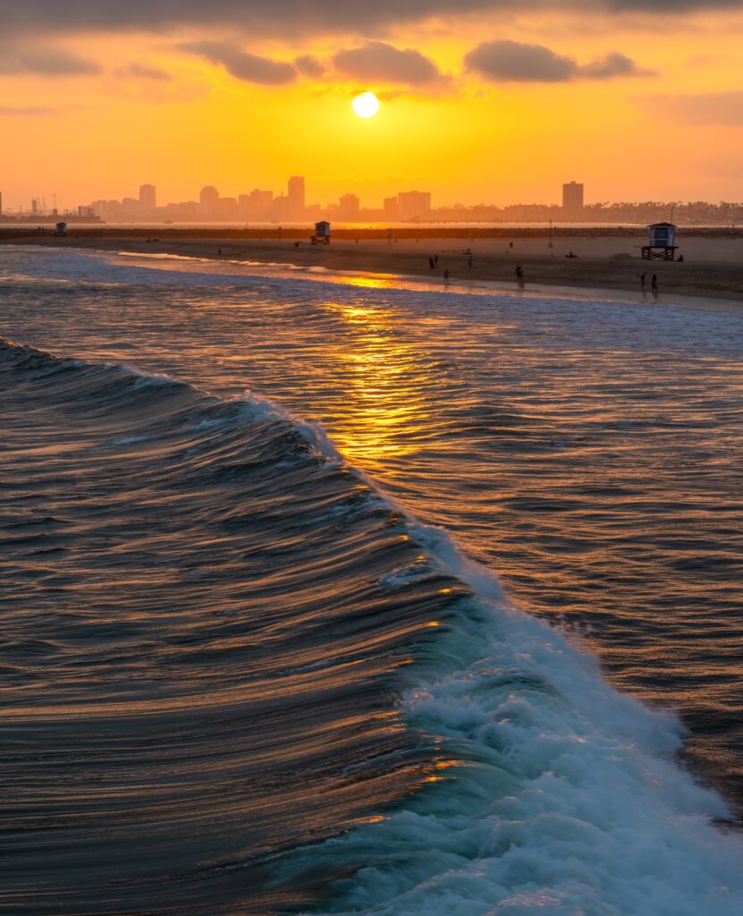 Sunset over the ocean from the Seal Beach Pier